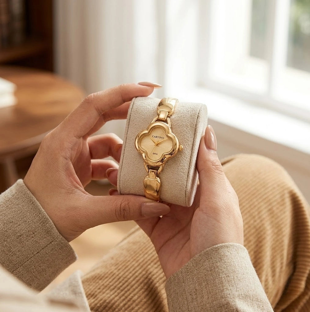 Elegant Clover Dial Anti-Tarnish Gold Plated Watch for Women | Minimalist Aesthetic Timepiece