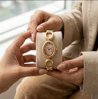 Vintage Oval Pink Dial Watch - Anti-Tarnish Gold Plated