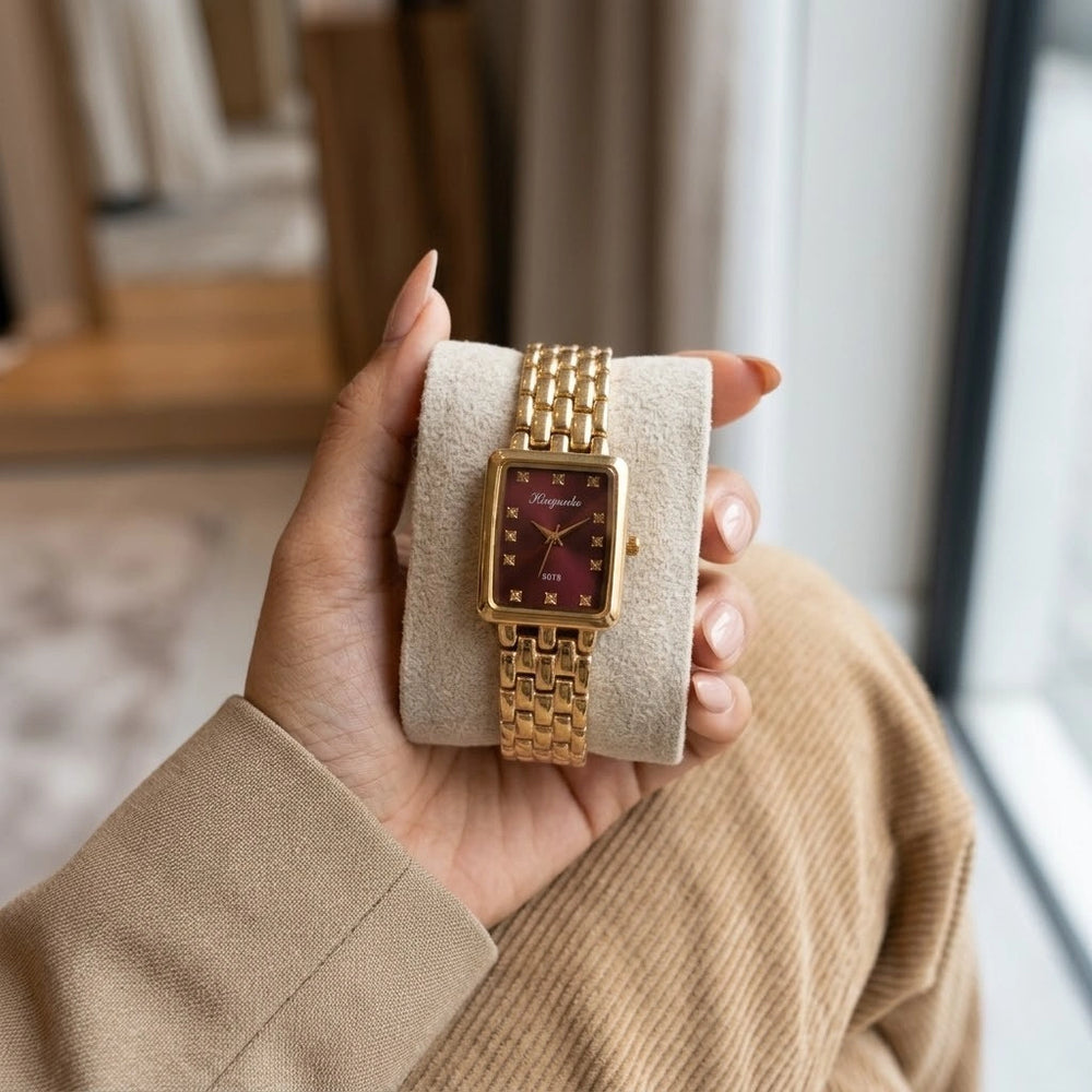 Vintage Maroon Dial Gold Plated Watch | Anti-Tarnish & Water Resistant