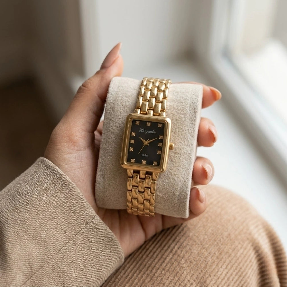 The 'Old Money' Vintage Rectangular Gold-Plated Watch | Anti-Tarnish