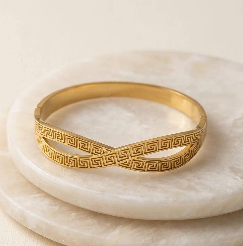 Greek Key Crossover Gold-Plated Bracelet | Anti-Tarnish