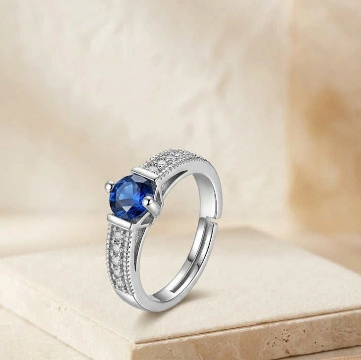 Sapphire Blue Crystal Fashion Ring for Women - High Quality Silver Tone