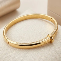 Gold Plated Nail Design Bracelet - Anti Tarnish Minimalist Bangle