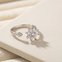Starburst Crystal Adjustable Ring | High Quality Silver-Tone Fashion Ring