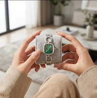 Vintage Emerald Square Dial Watch for Women - Anti-Tarnish Gold Plated