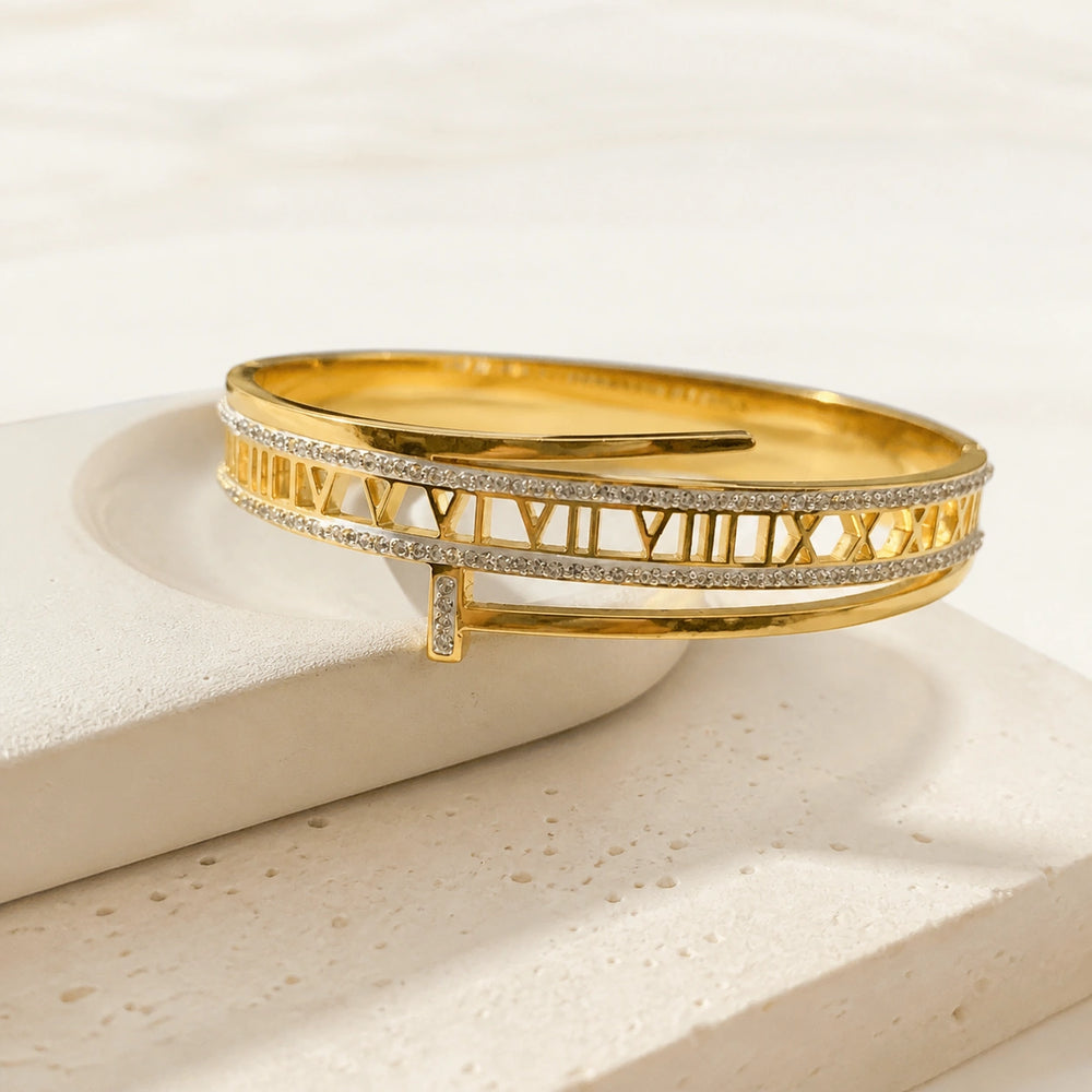 Roman Numeral Layered Cuff Bracelet | Anti-Tarnish Gold-Plated