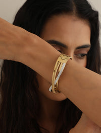 Crystal Crossover & Twisted Rope Gold Plated Bangle | Anti-Tarnish Korean Style Bracelet
