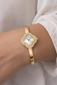 Premium Clover Anti-Tarnish Gold Plated Bangle Watch for Women