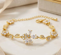 Tulip Floral Vine Zircon Anti-Tarnish Gold Plated Bracelet