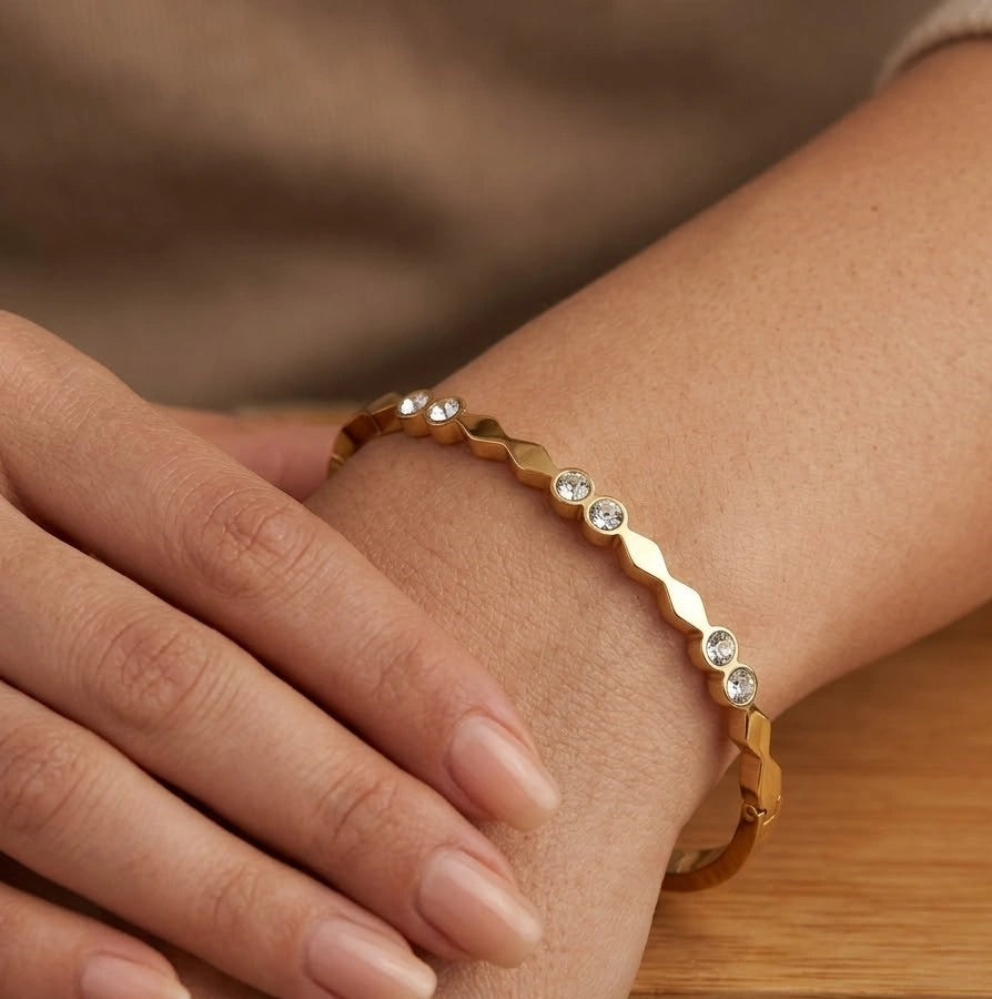 Crystal Studded Anti Tarnish Bangle Bracelet for Women