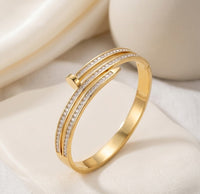 Nail Design Anti-Tarnish Gold Plated Bangle Bracelet for Women - Adjustable Zircon Studded Bracelet