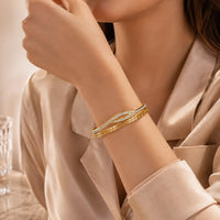 Anti-Tarnish Greek Key & Zircon Wave Gold-Plated Bangle Bracelet