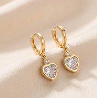 Anti Tarnish Heart Drop Earrings with Zirconia Stones