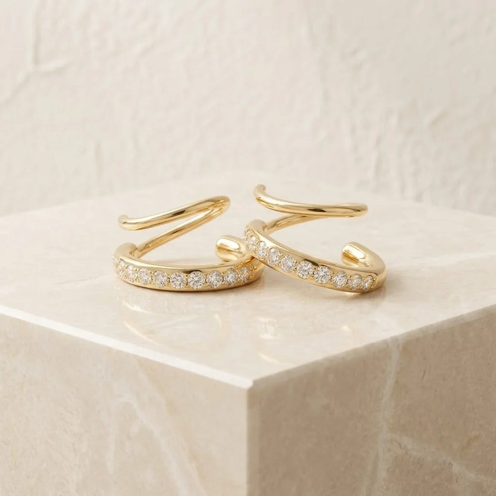 Zirconia Spiral Wrap Ear Cuffs - Anti Tarnish Gold Plated
